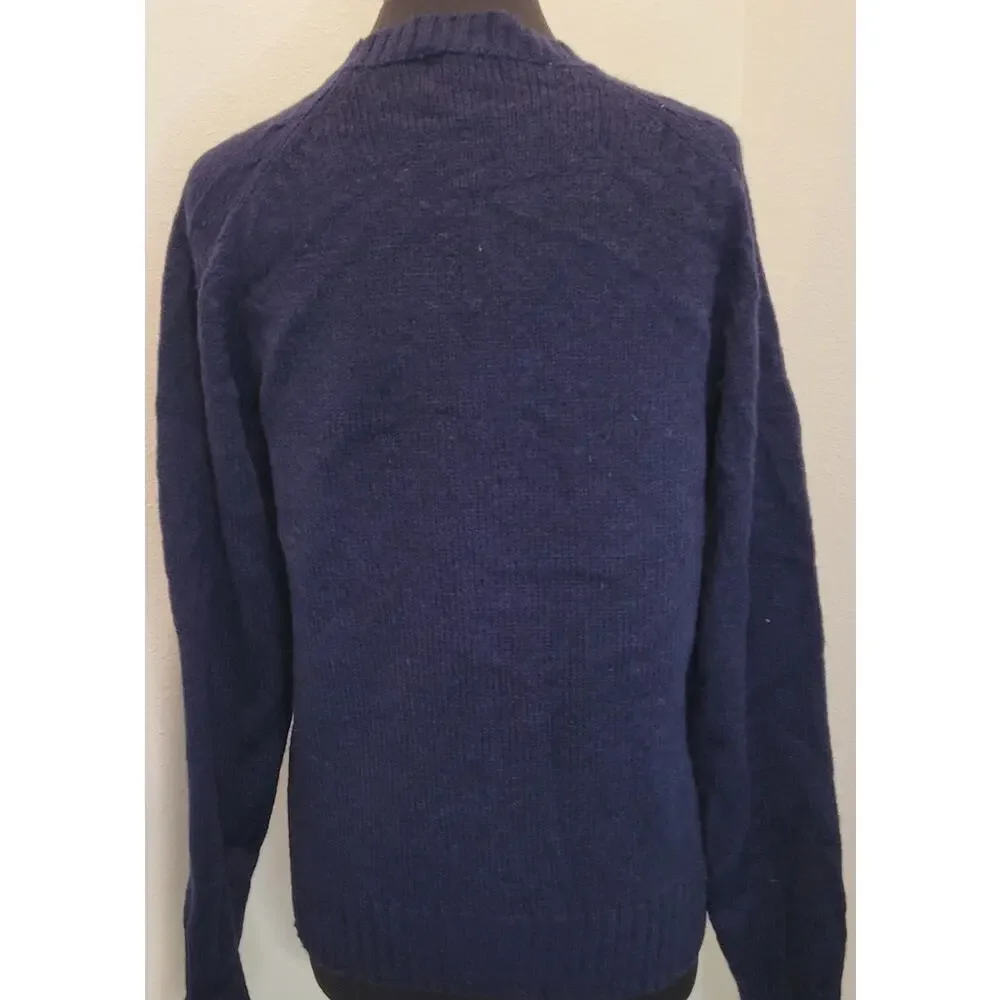 VTG Fox Collection Navy Wool Blend Sweater M Heritage Knit
